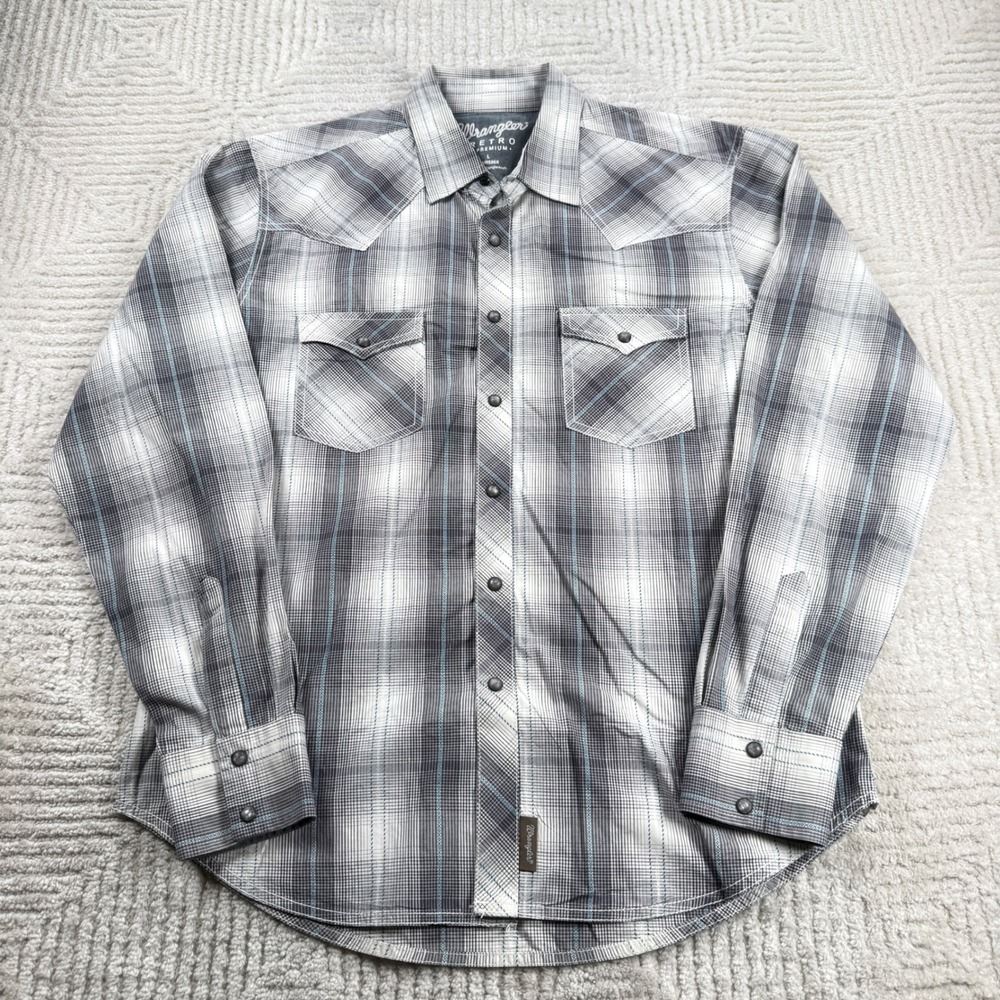 Wrangler Retro Premium Western Shirt Mens L Plaid Pearl Snap Ranch Cowboy Rodeo